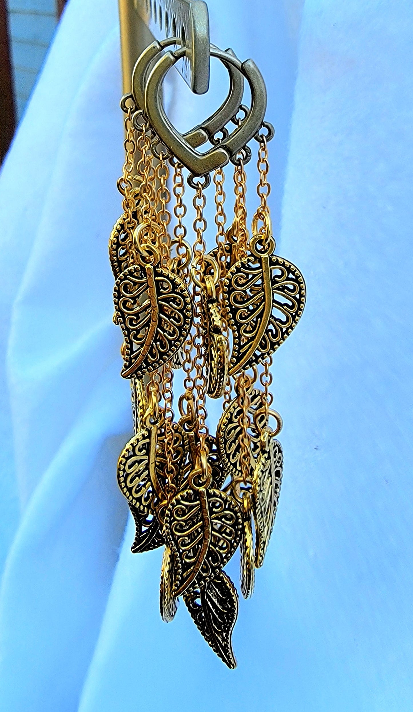 Wrap Autumn Brass Leaf Drop Earrings with Amazing Side Profile