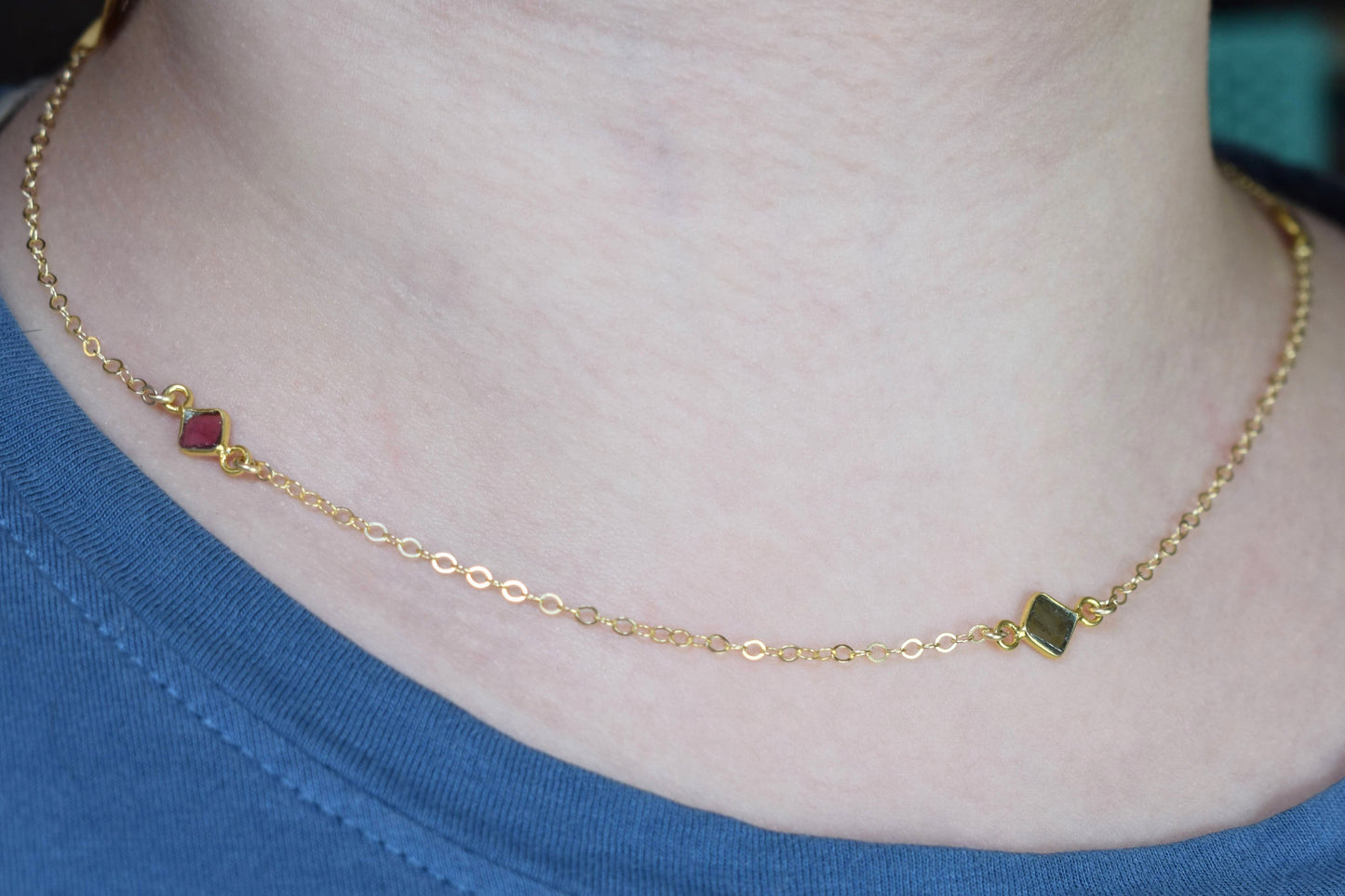 Tourmaline gemstone necklace with 14k gold-filled chain