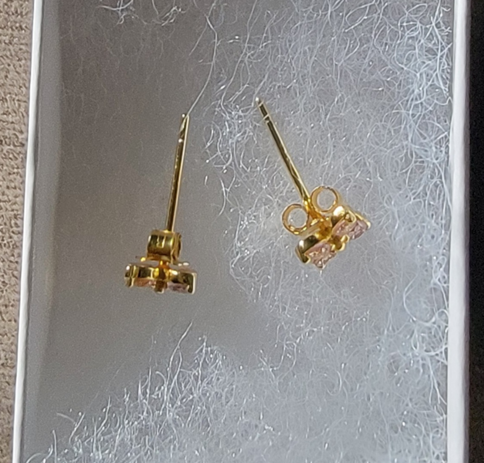 18k Gold-Plated Pink Zircon Flower Stud Earrings with Pink CZ Stones