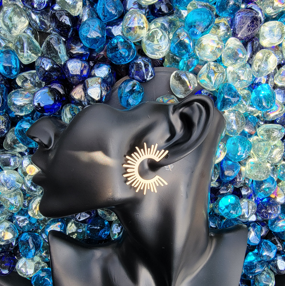 18k Gold-plated Stainless Steel Sunburst Hoop Earrings