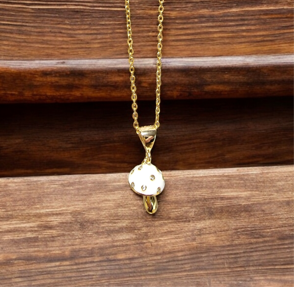 24k Gold-filled Dainty Mushroom Pendant Only - White