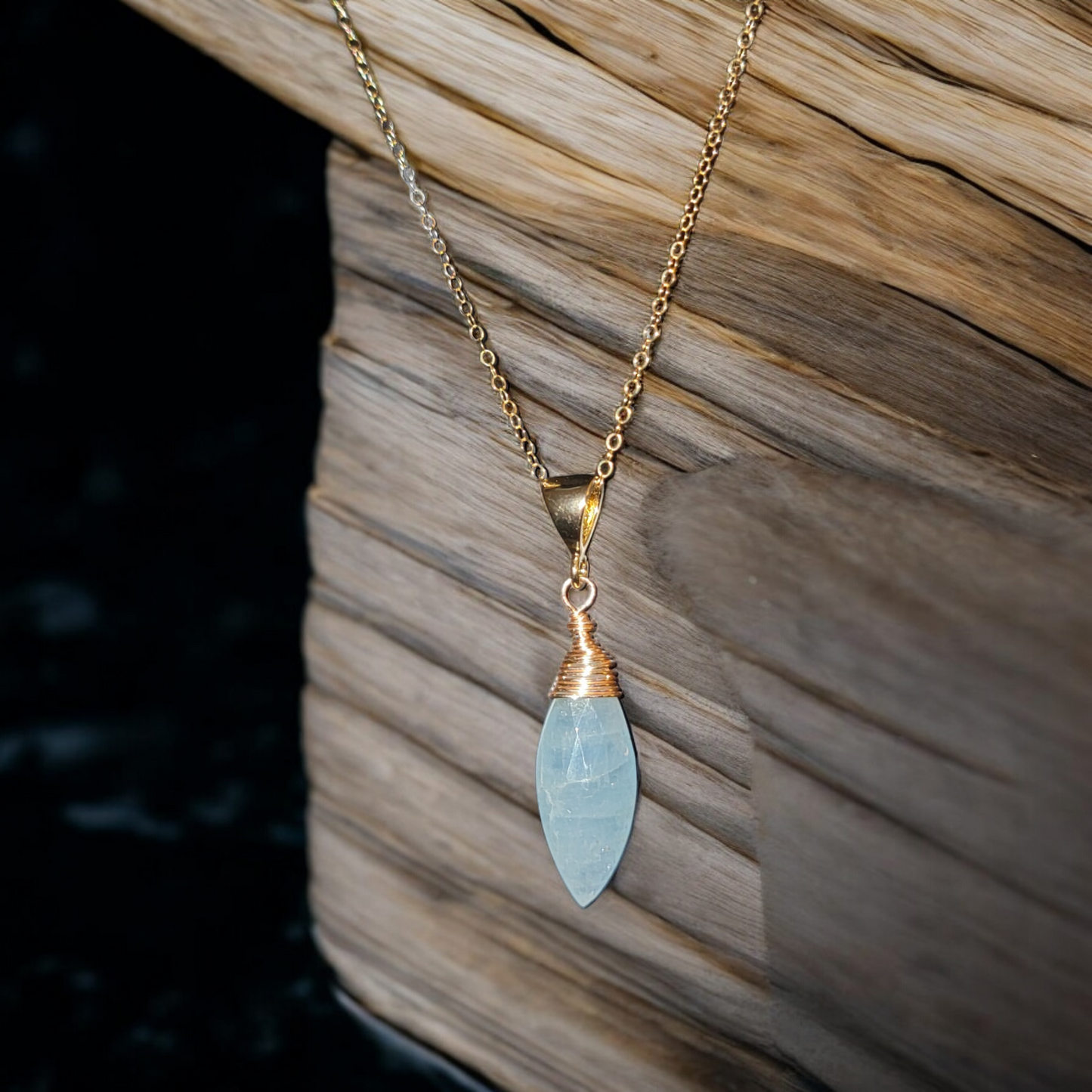 Natural Aquamarine Stone Pendant & 16" 18k Gold-filled Chain Necklace