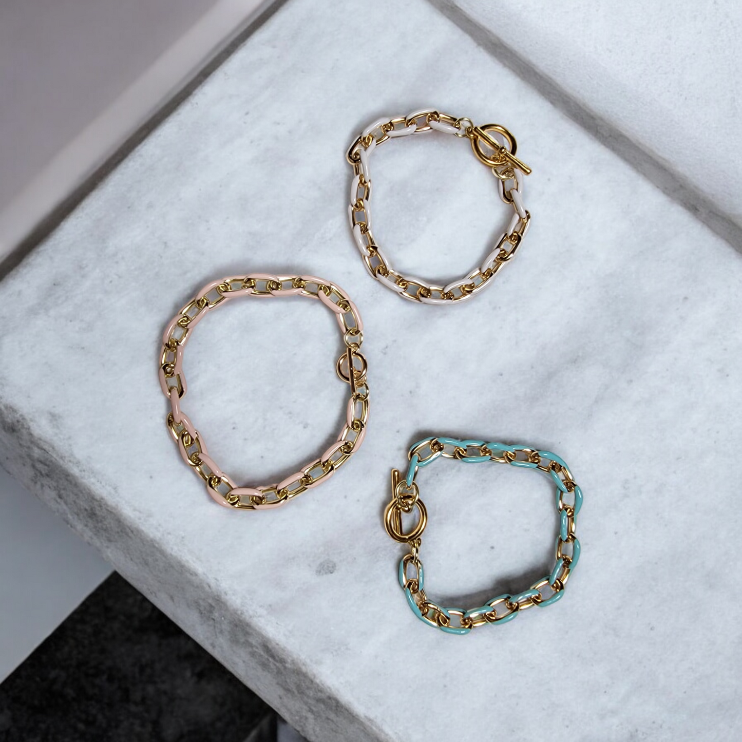 Enamel And 18k Gold Plated Chain Bracelet