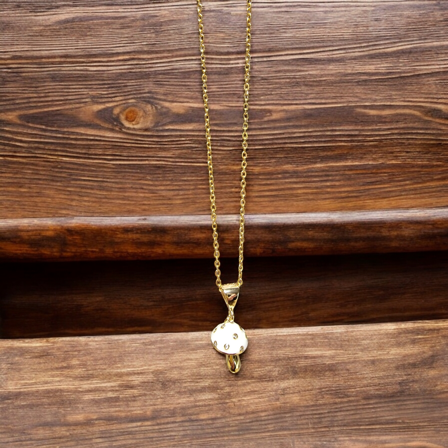 White Mushroom Pendant Necklace - 14k gold-filled Pendant and 16" gold-filled chain