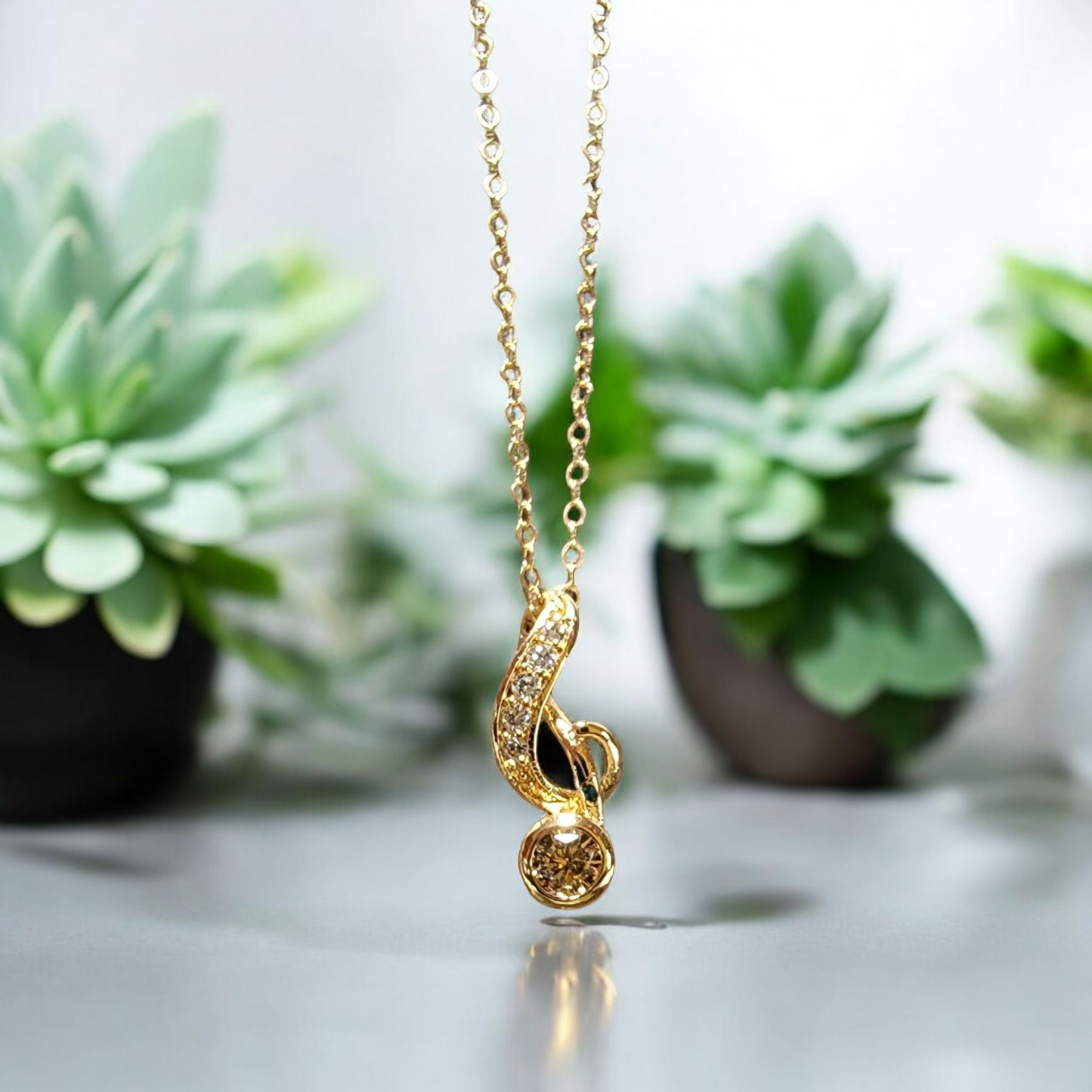 Handmade Rose Gold Filled Treble Clef Necklace - 18" Chain, Music Note Pendant with CZ Crystals