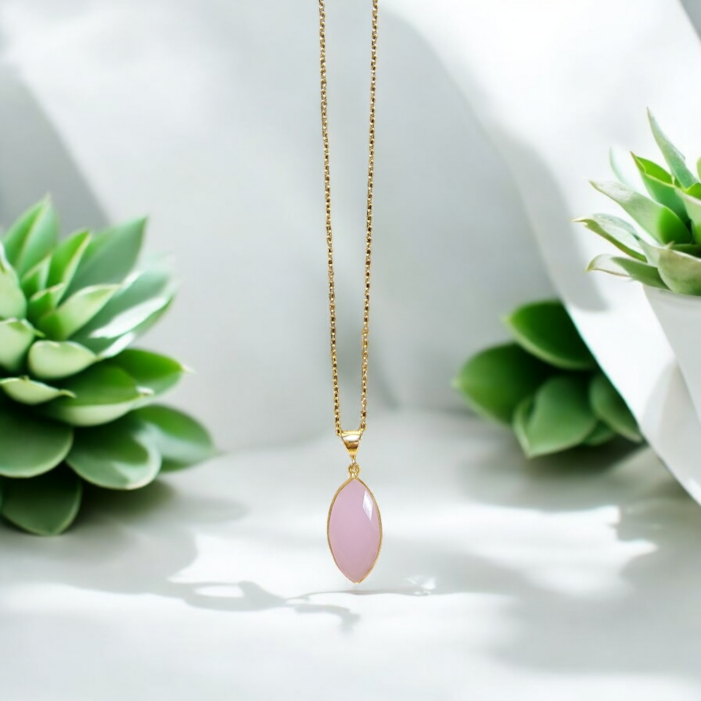 Large Pink Chalcedony pendant on 14k Gold-filled Necklace - 16" or 2" extender