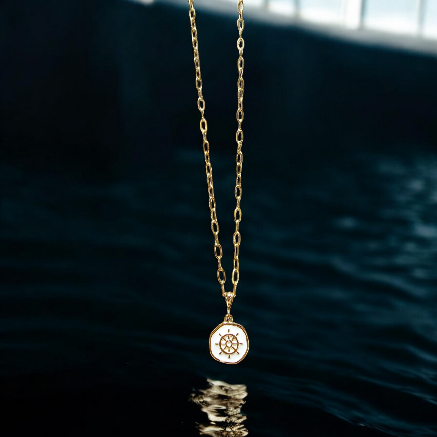 White Enamel and 14k Gold-filled Charm on 18" 14k Gold-filled Chain Necklace