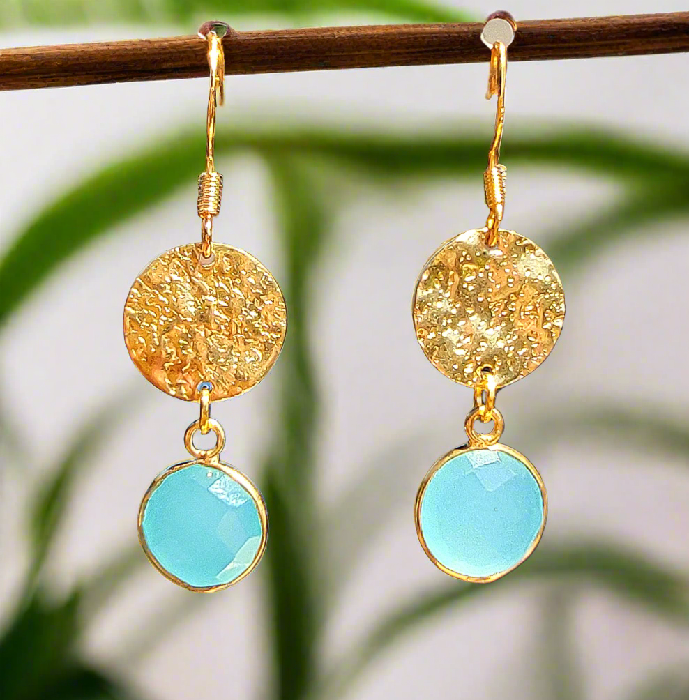 Peru Blue Chalcedony & 14k Gold-filled Circle Drop Earrings
