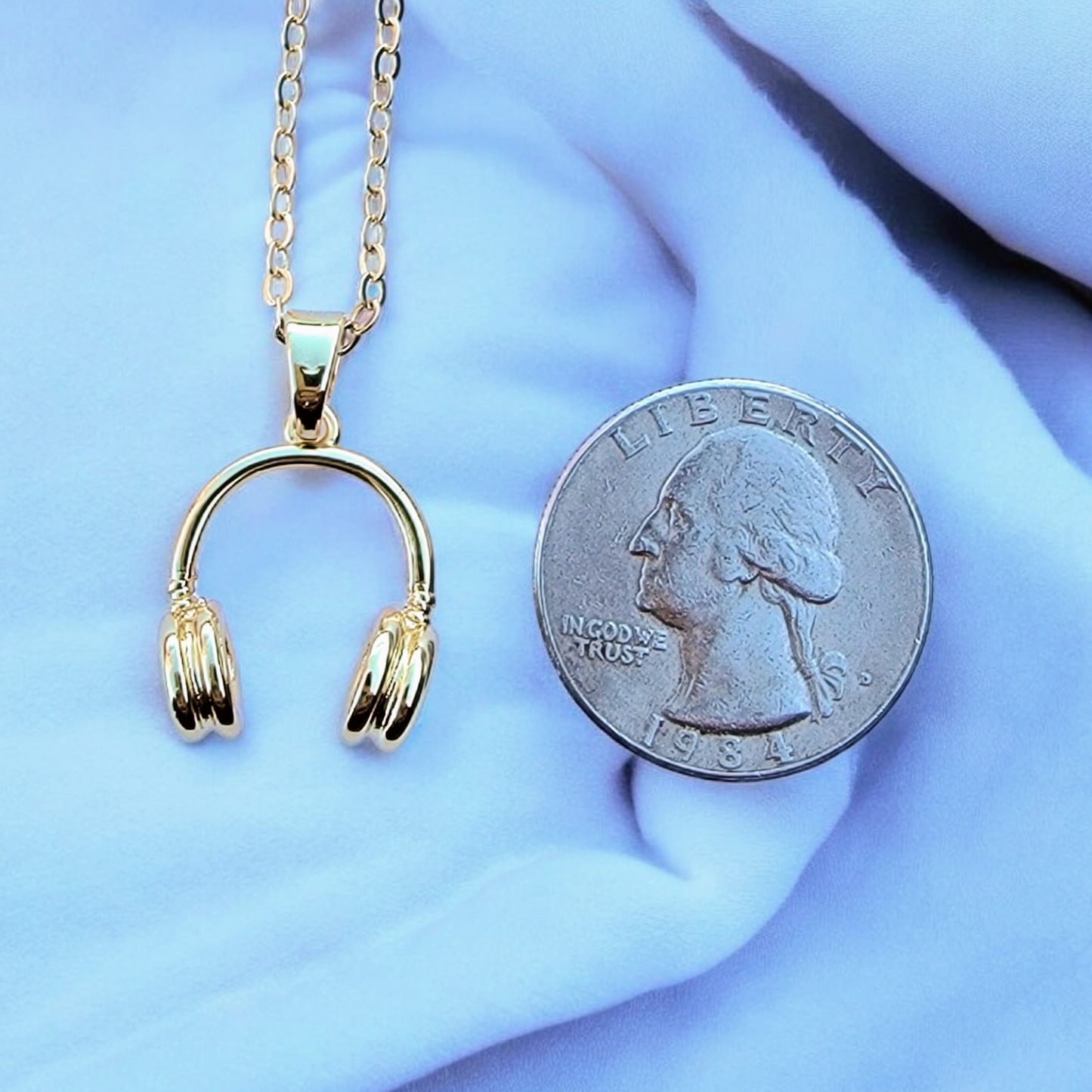 14K Gold Filled Headphones Necklace | Handmade Music Jewelry | Tarnish Resistant | Water Safe | 18" Chain