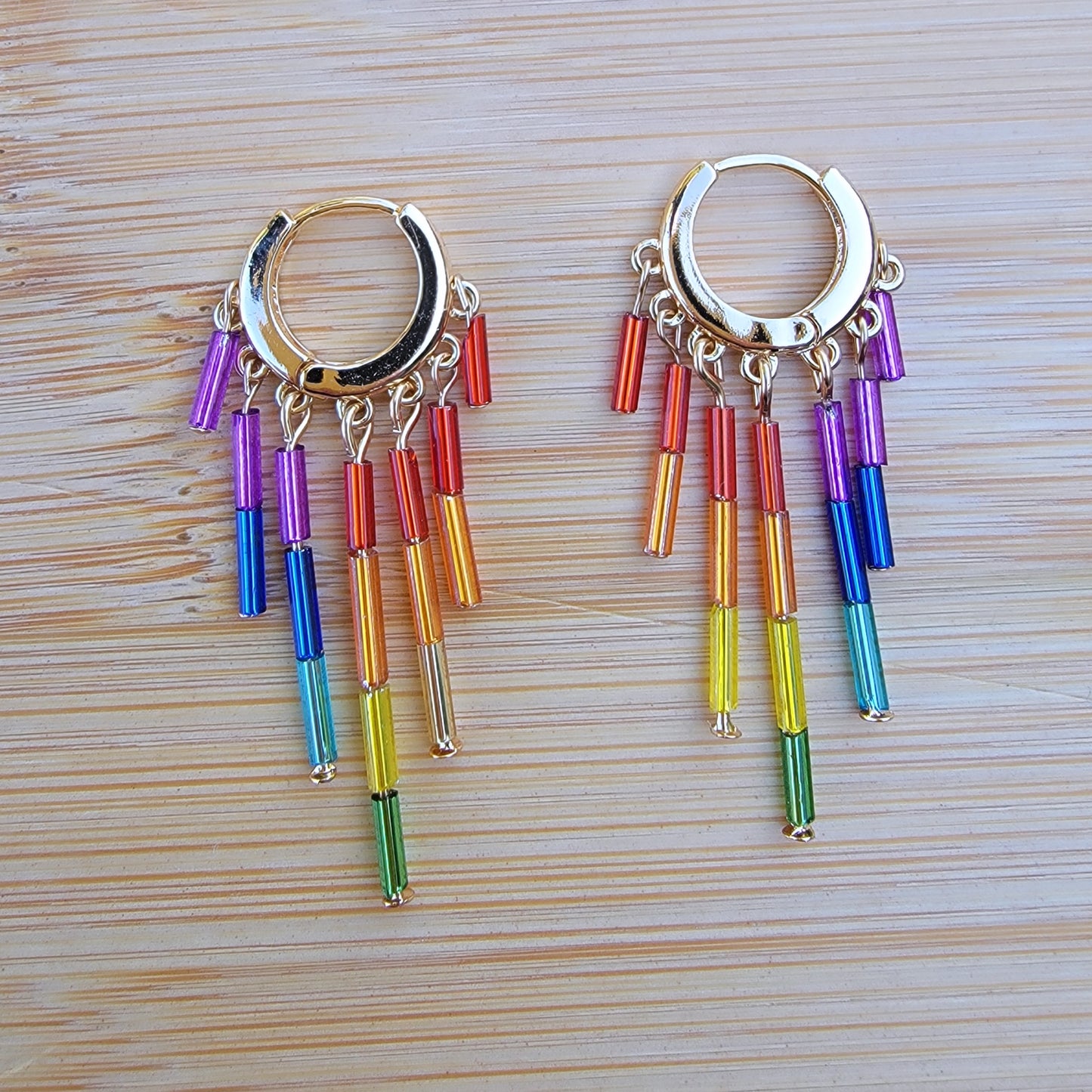 Rainbow Side Huggie Hoop Earrings