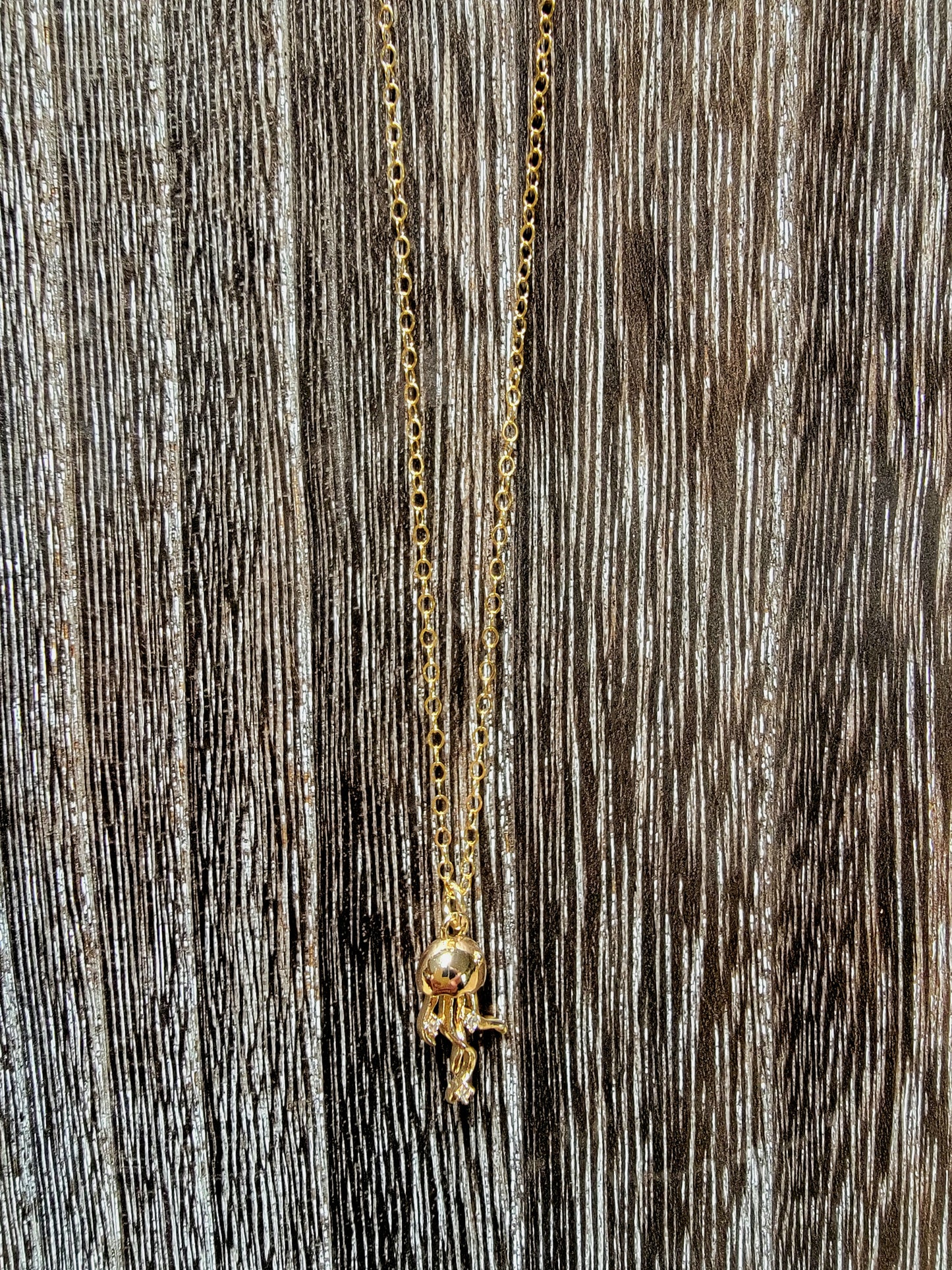 Gold-filled Jellyfish Charm Necklace on 17" Dainty Gold-filled Oval Chain