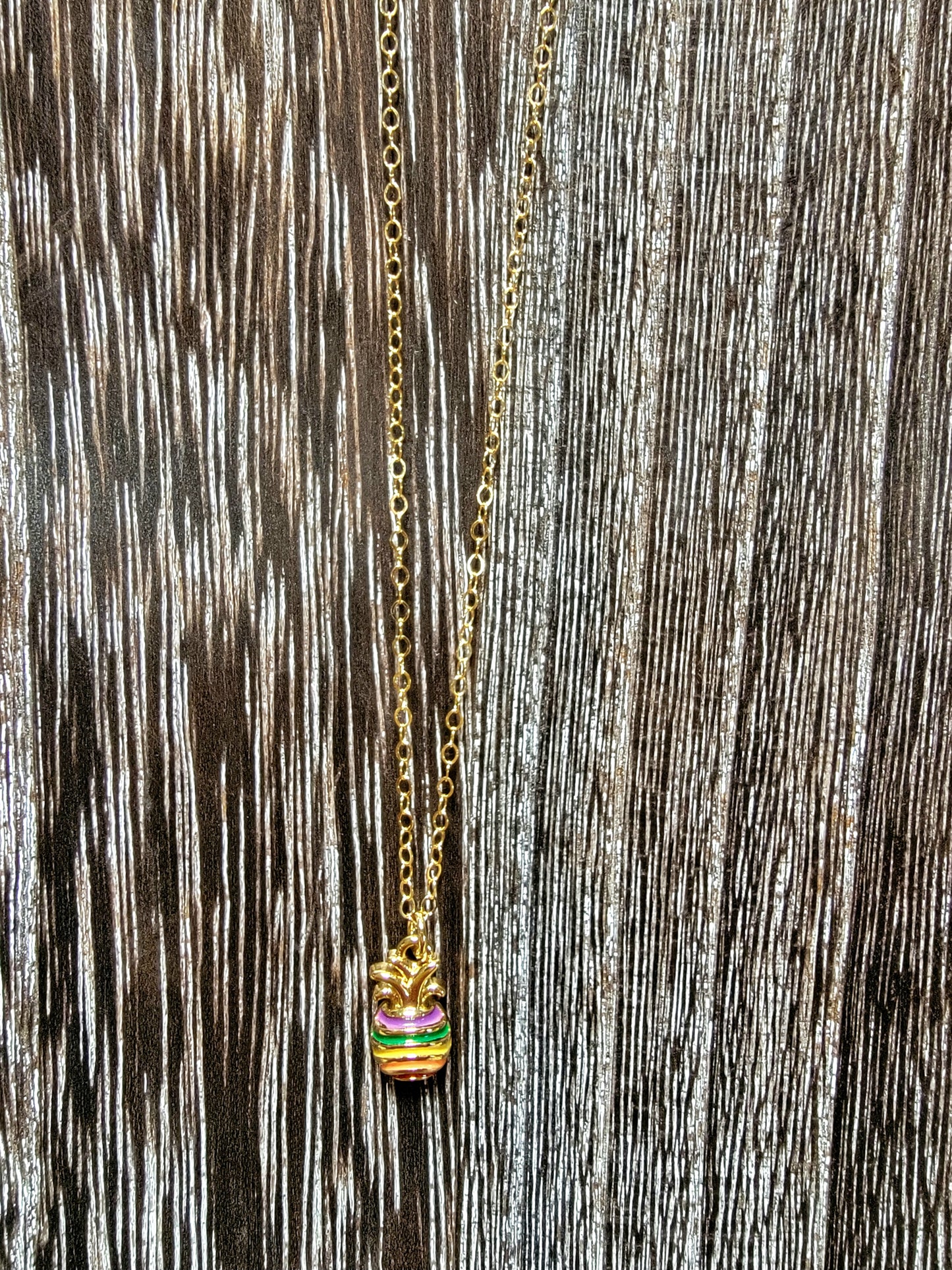 Rainbow Pineapple Gold and Enamel Charm Necklace - 17" Gold-filled Dainty Oval Chain