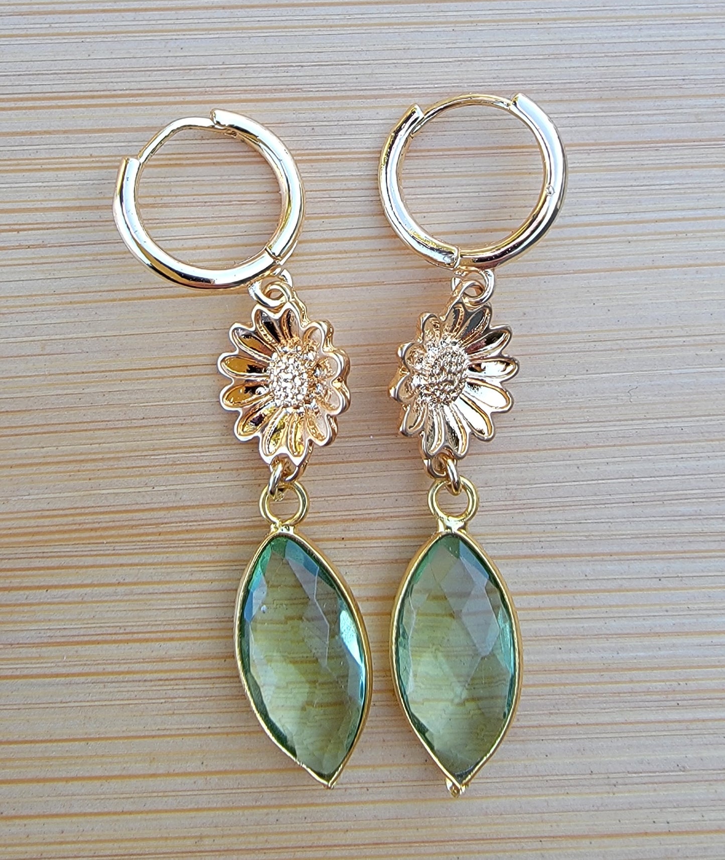 Green Amethyst Marquise Sunflower Drop Earrings