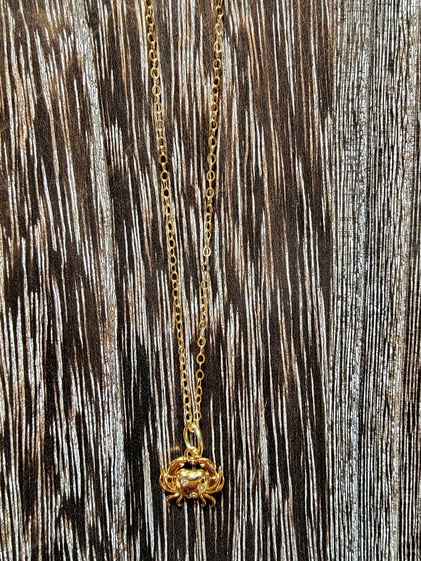 Dungeness Crab Necklace - Gold Filled and CZ Charm on 17" Gold-filled Dainty Oval Chain