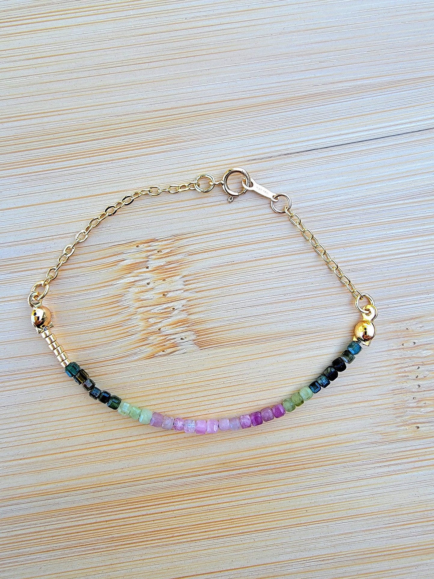Watermelon Tourmaline 14k Gold Filled Bracelet
