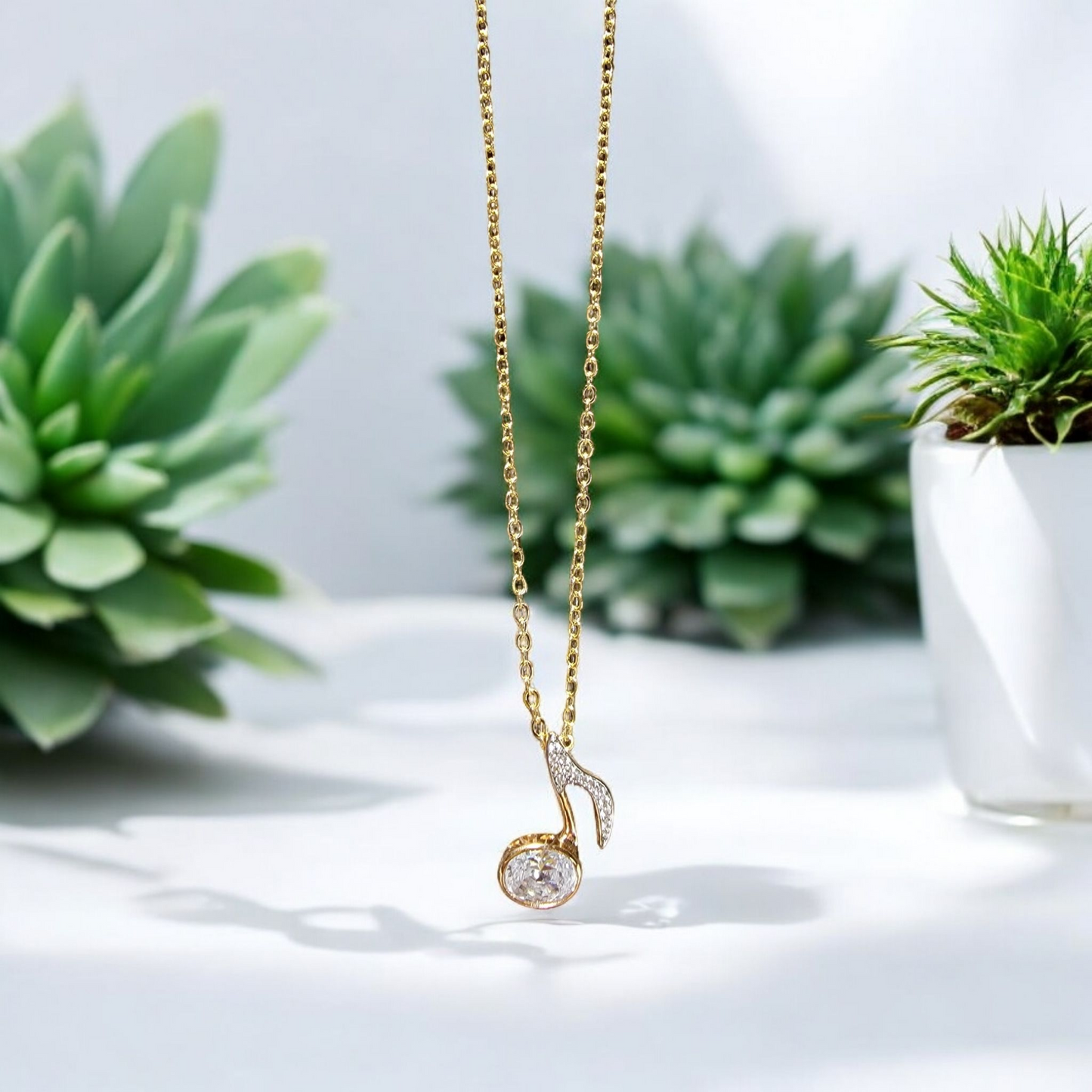 8th Note Gold-filled and CZ Charm on 17" 14k Gold-filled Chain Necklace