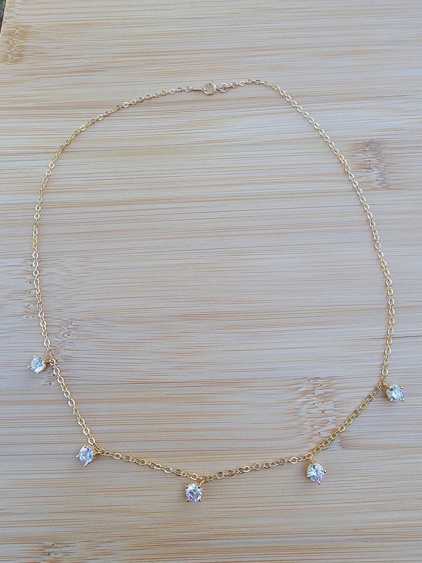 5 CZ Charm Gold Filled Choker Necklace