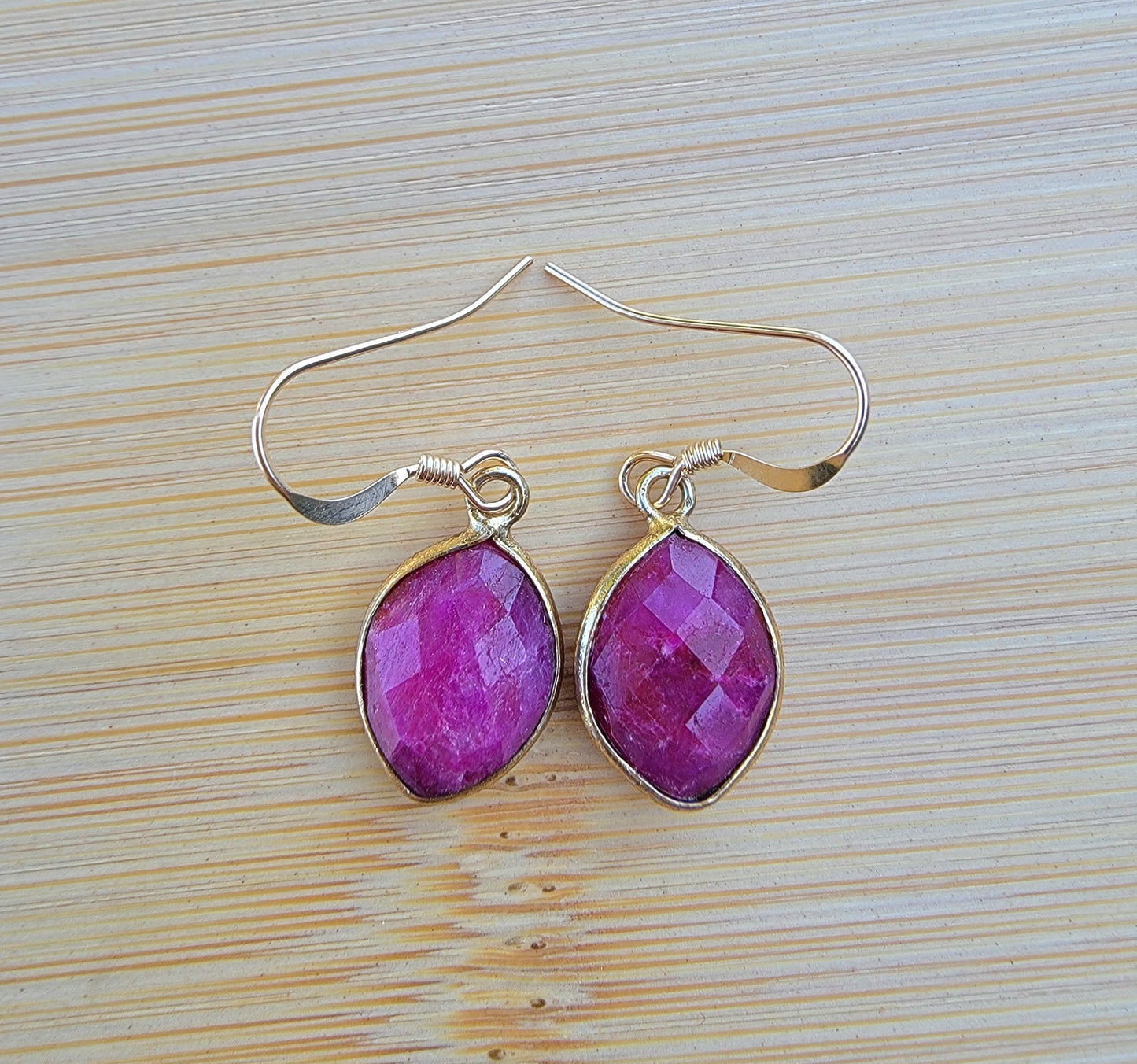 Ruby Diamond Gold Bezel Small Drop Earrings