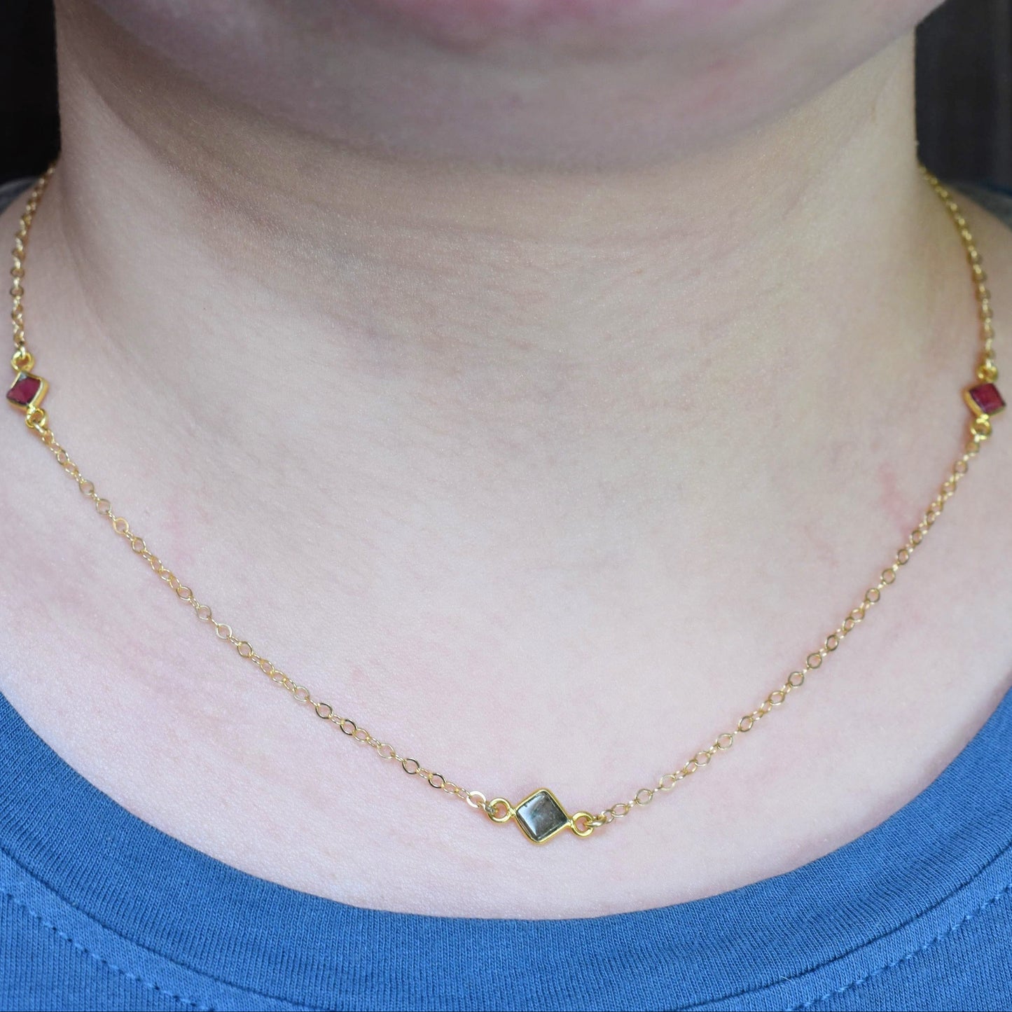 Tourmaline gemstone necklace with 14k gold-filled chain