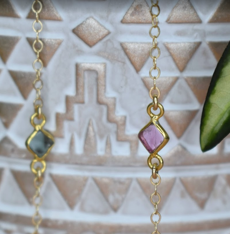 Tourmaline gemstone necklace with 14k gold-filled chain