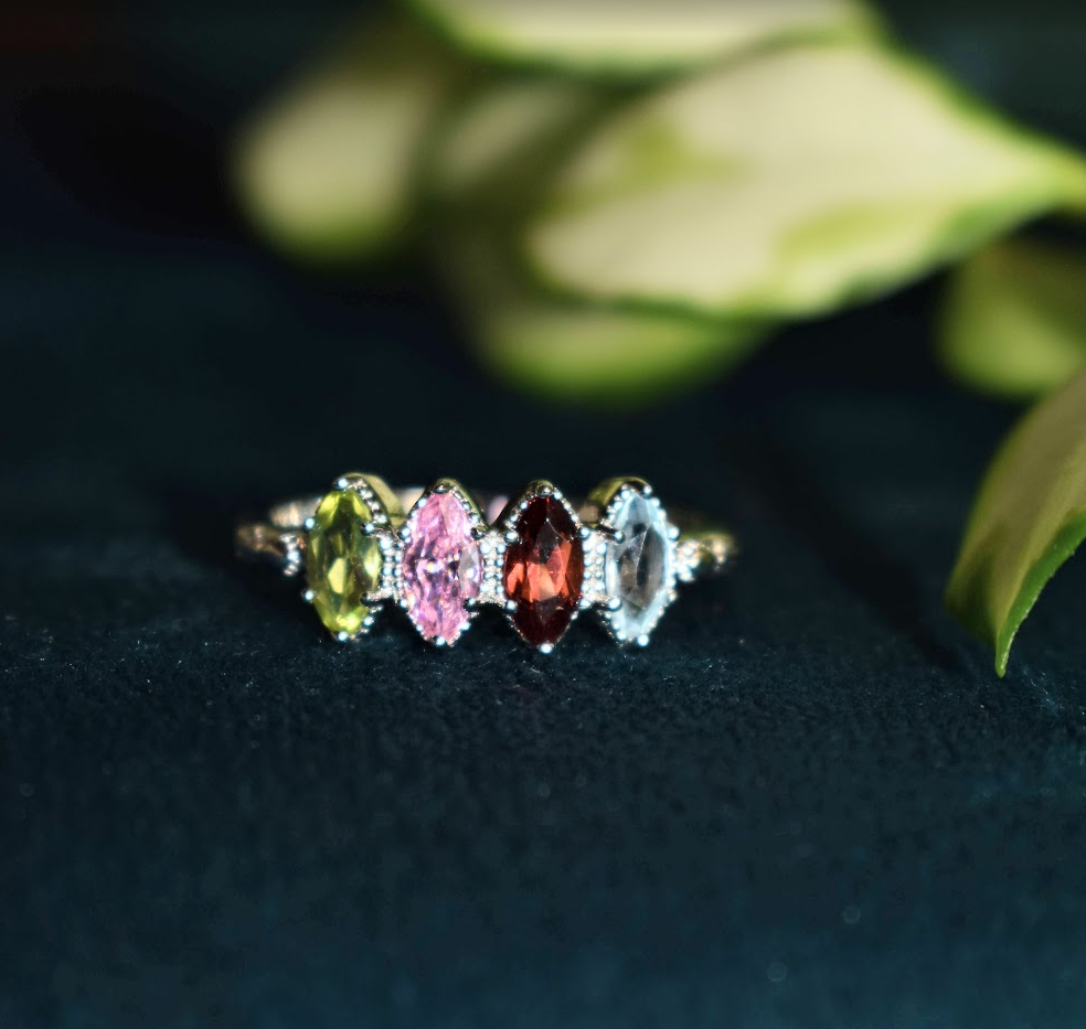 Gemstone Marquise Ring, 14k Gold Vermeil or Rhodium-plated Sterling