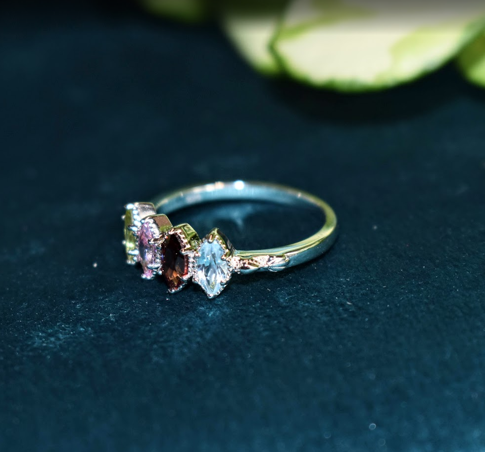 Gemstone Marquise Ring, 14k Gold Vermeil or Rhodium-plated Sterling