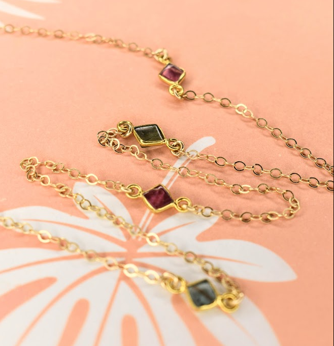 Tourmaline gemstone necklace with 14k gold-filled chain