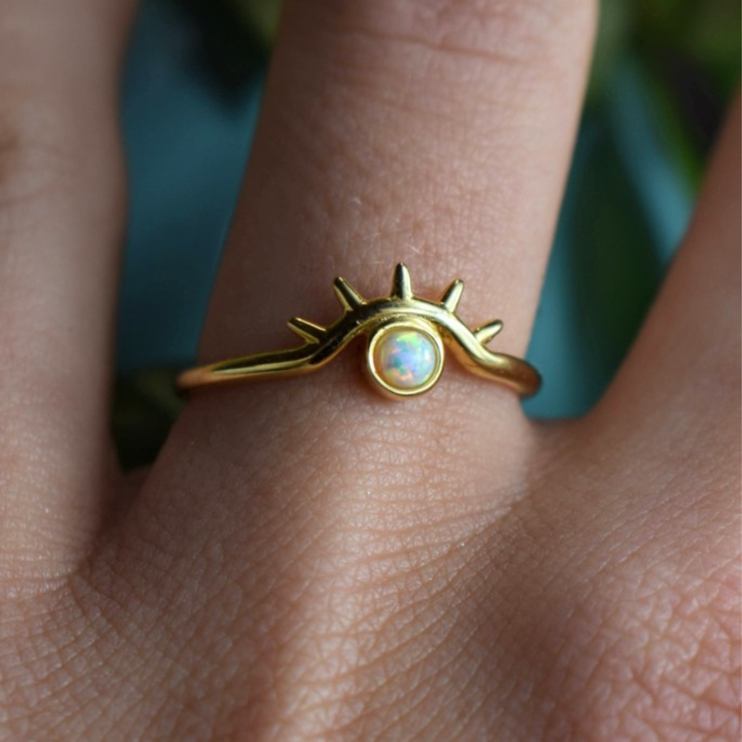 Evil Eye Opal Ring | Stackable Sterling Silver with Rhodium or 18K Gold Vermeil