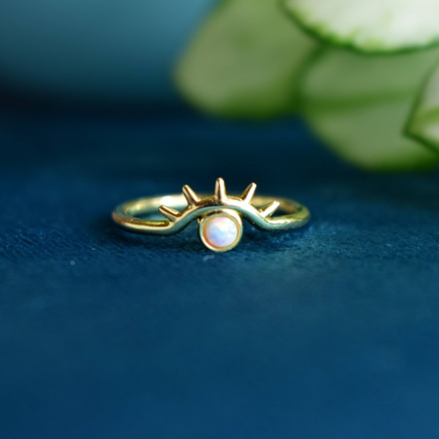 Evil Eye Opal Ring | Stackable Sterling Silver with Rhodium or 18K Gold Vermeil