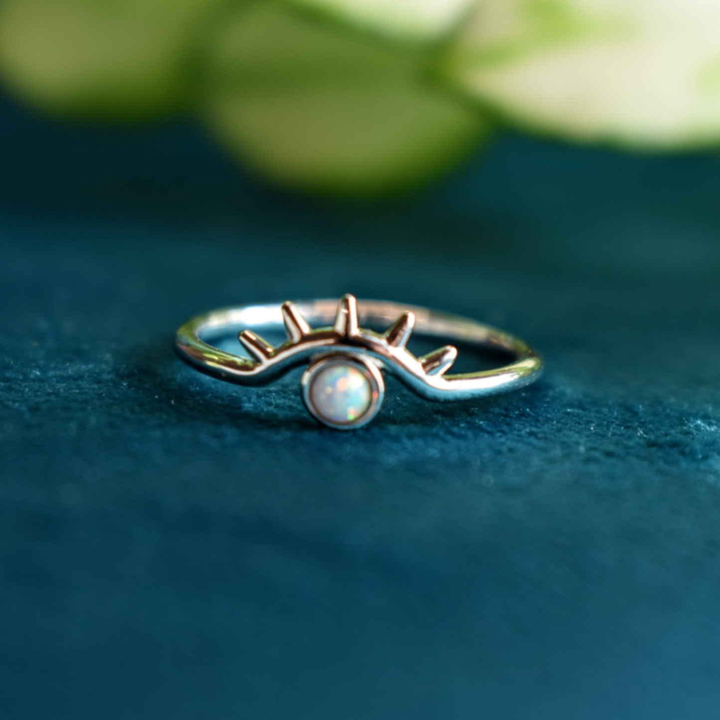 Evil Eye Opal Ring | Stackable Sterling Silver with Rhodium or 18K Gold Vermeil