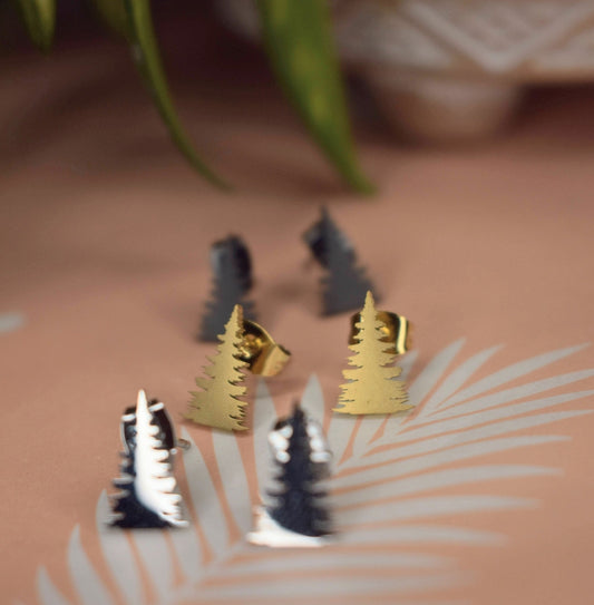 Evergreen Tree Large Stud Earrings | Titanium Steel PVD Waterproof