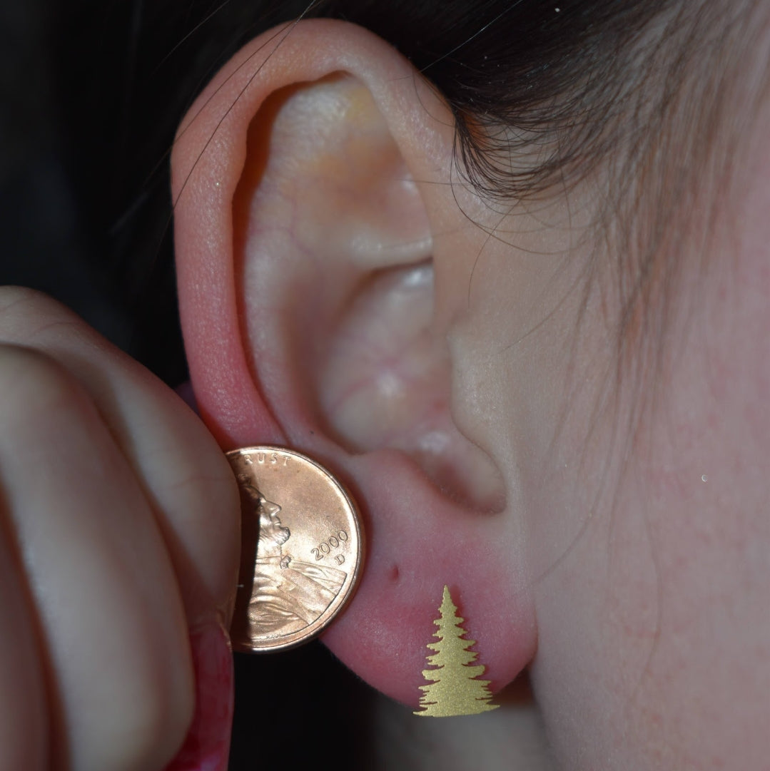 Evergreen Tree Large Stud Earrings | Titanium Steel PVD Waterproof