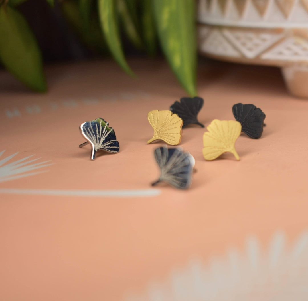 Ginkgo Biloba Large Stud Earrings |Titanium Steel PVD Waterproof