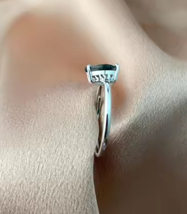 Moss Agate Teardrop Ring in Sterling Silver