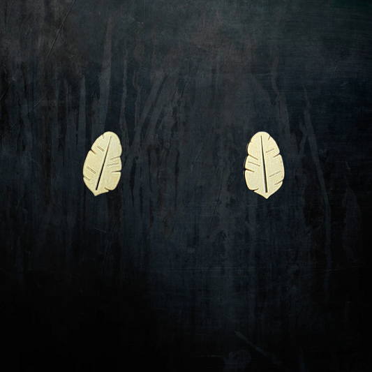 Banana Leaf Flatback Screw-on Stud Earrings with Waterproof Matte Finish Titanium Steel