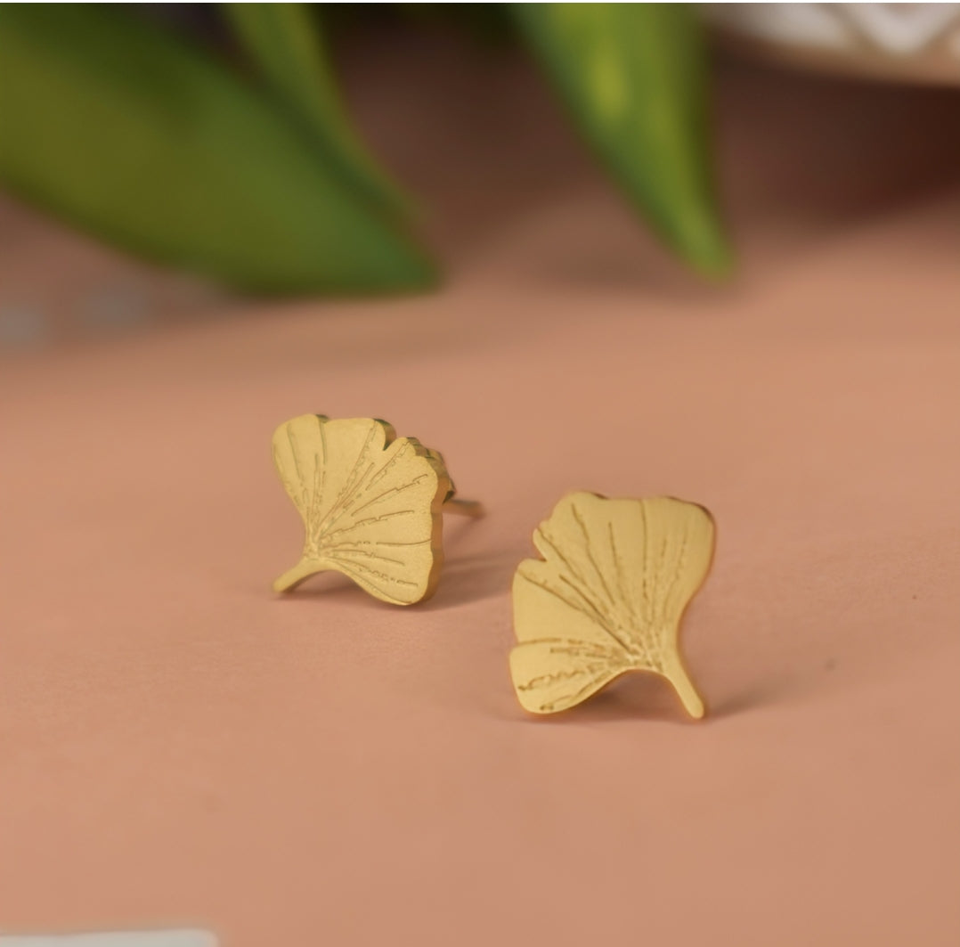 Ginkgo Biloba Large Stud Earrings |Titanium Steel PVD Waterproof