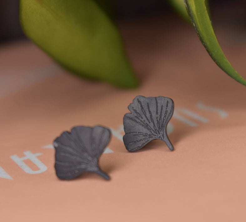 Ginkgo Biloba Large Stud Earrings |Titanium Steel PVD Waterproof