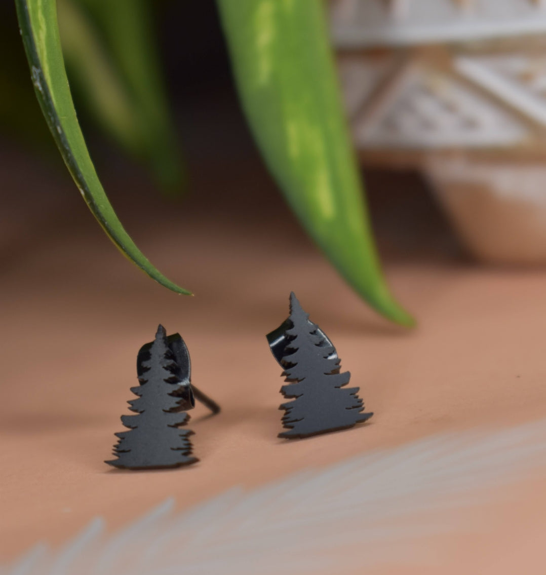 Evergreen Tree Large Stud Earrings | Titanium Steel PVD Waterproof