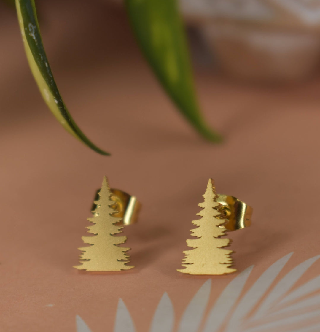 Evergreen Tree Large Stud Earrings | Titanium Steel PVD Waterproof
